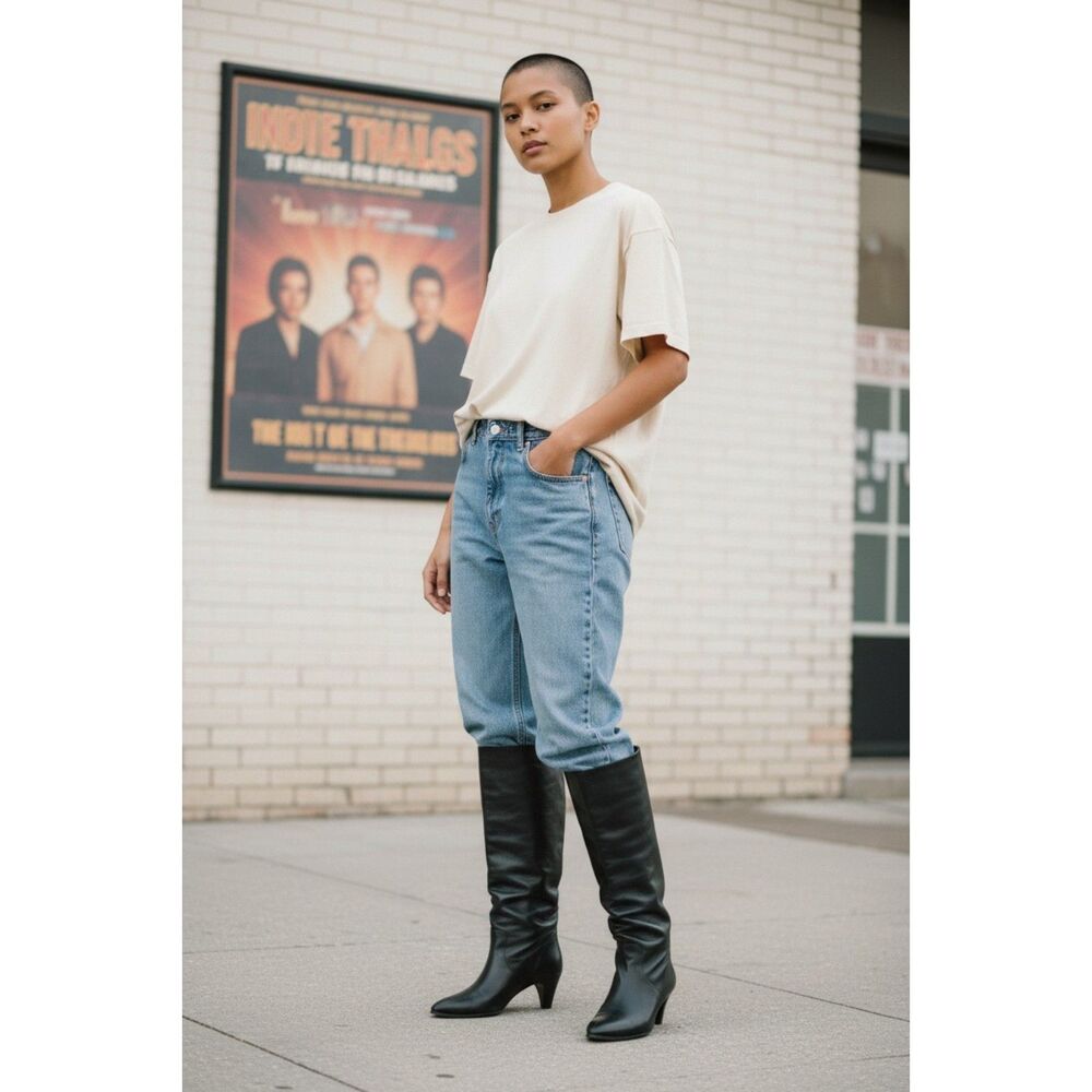 Vintage 1970s/early 1980s Joyce Black Leather Knee High Boots Size 7M - Picture 3 of 9
